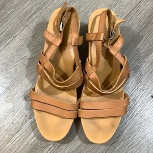 TEVA Strappy Cork Wedge Beige Camel Leather Womens Sandals size 10